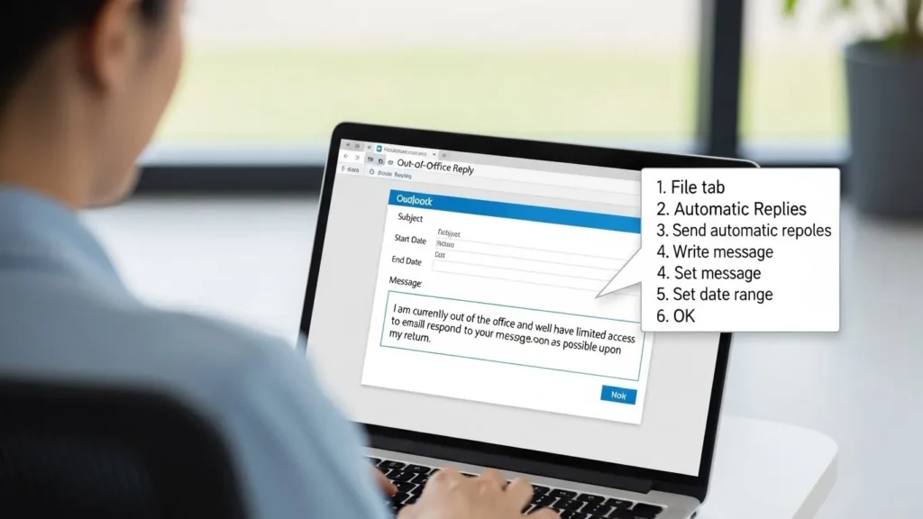 how to make an out of office reply in Outlook in short and simple words